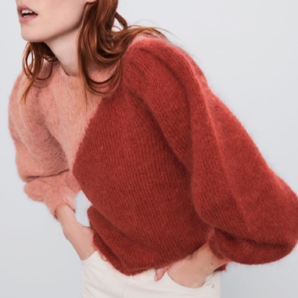 Zara Colourblock Balloon Sleeve Sweater